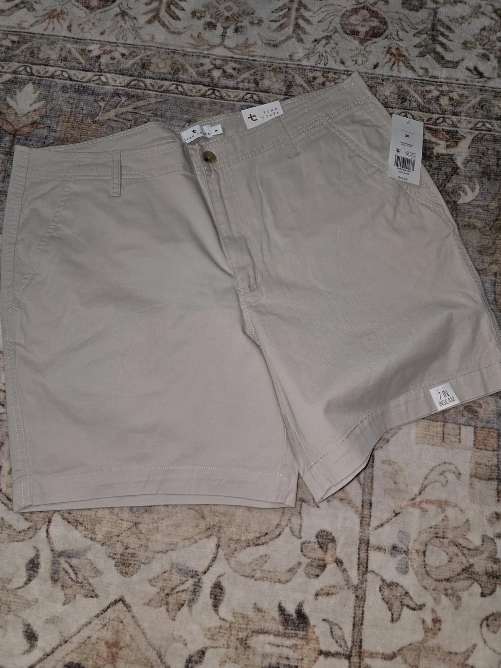 True Craft Beige Cotton Flat-Front Bermuda Shorts